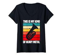 Mujer Tuba Graphic, divertido músico de tuba con diseño de orquesta de metal Camiseta Cuello V