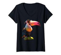 Mujer Tucán con Gafas de Sol Selva Sudamérica Tucán Gigante Camiseta Cuello V
