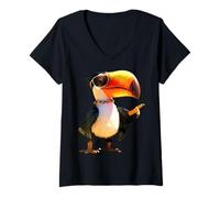 Mujer Tucán con Gafas de Sol Selva Sudamérica Tucán Gigante Camiseta Cuello V