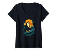 Mujer Tucán Surfing Tropical Summer Vibes Design Camiseta Cuello V