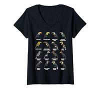 Mujer Tucanes y cálaos - Tabla de Especies de Aves Tropicales Camiseta Cuello V