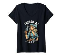 Mujer Tucson Arizona USA Cowgirl con diseño de pistola estilo occidental Camiseta Cuello V