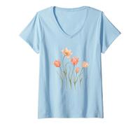 Mujer Tulipanes Acuarela Flores Primavera Botánica Jardín Floral Natur Camiseta Cuello V