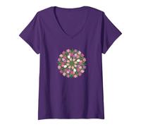 Mujer Tulipanes Flores Ramo Mandala Naturaleza Púrpura Camiseta Cuello V