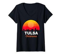 Mujer Tulsa Oklahoma Vintage Sunset Retro City State USA Camiseta Cuello V
