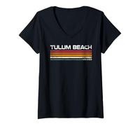 Mujer Tulum Beach México Retro Rayas Vintage Viaje Diseño Camiseta Cuello V