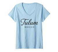 Mujer Tulum México Retro Beach Travel Influencer Modelo Maya 2026 Camiseta Cuello V