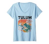 Mujer Tulum México Retro Beach Travel Influencer Modelo Maya Camiseta Cuello V