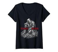 Mujer Tummy Hurts Funny Medieval Knight Gothic Art Dark Humor Camiseta Cuello V
