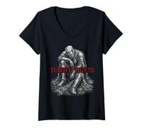 Mujer Tummy Hurts Funny Medieval Knight Gothic Art Dark Humor Camiseta Cuello V