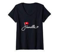 Mujer Túnez Famille - Bandera de Túnez Patrimonio Familiar Palabra Arte Camiseta Cuello V