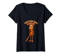 Mujer Tung Tung Sahur Italiano Brainrot Meme Humor extraño Camiseta Cuello V