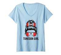 Mujer Tunisian Girl Tunisia Bandera Nacional Espíritu Favorito Cheer Camiseta Cuello V