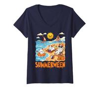 Mujer Turco Van Cat Spooky Summerween Vacaciones Tropical Beach Camiseta Cuello V