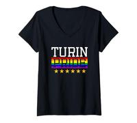 Mujer Turin Pride Italy Gay Lesbianas Queer LGBT Rainbow Flag Camiseta Cuello V