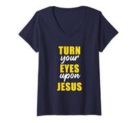Mujer Turn Your Eyes Upon Jesus - Passover Easter Christian Faith Camiseta Cuello V