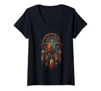 Mujer Turtle Dreamcatcher Native American Indian Feathers Arts Camiseta Cuello V