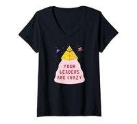 Mujer Tus líderes están Locos (Funny Alien UFO Declaración) Camiseta Cuello V