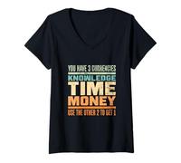 Mujer Tus Monedas Conocimiento Tiempo Dinero Camiseta Cuello V