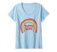 Mujer Tutto Bene - Gráfico de Arco Iris con Texto Italiano Camiseta Cuello V