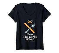 Mujer 'TWAS The Carbs M'Lord Funny Bread Lover Camiseta Cuello V