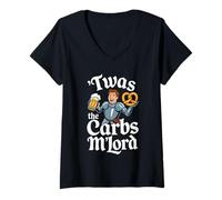 Mujer 'TWAS The Carbs M'Lord Funny German Food Beer Pretzel Camiseta Cuello V