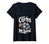 Mujer 'TWAS The Carbs M'Lord Funny Pizza Cat Knight Camiseta Cuello V