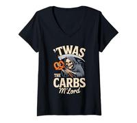 Mujer 'TWAS The Carbs M'Lord Funny Reaper Pretzel Camiseta Cuello V
