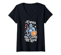 Mujer 'TWAS The Carbs M'Lord Funny Thanksgiving Knight Cockies Camiseta Cuello V