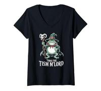 Mujer Twas The Tism M'Lord Funny Frog Wizard Medieval Mujeres Hombres Camiseta Cuello V