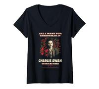 Mujer Twilight All I Want for Christmas is Charlie Swan Movie Camiseta Cuello V
