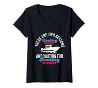 Mujer Two Seasons Boating, divertido capitán de barco, amante de la navegación Camiseta Cuello V