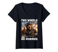 Mujer Two Wheels No Worries Divertido Amante de Las Motos Camiseta Cuello V