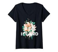 Mujer Tybee Island Diseño Floral Isla Tybee Georgia Flor Camiseta Cuello V