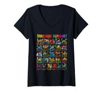 Mujer Types of Dinosaurs Alphabet ABC A-Z Dino Lover Kids Boys Camiseta Cuello V