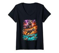 Mujer Tyrannosaurus Rayo Fuego Arte Prehistórico Camiseta Cuello V