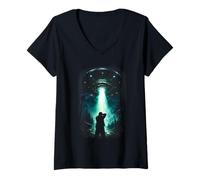 Mujer UAP UFO Abducción alienígena Obra de Ciencia ficción Camiseta Cuello V