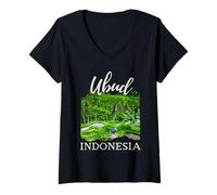 Mujer Ubud Bali Indonesia Souvenir Yoga Meditación Arroz Paddies Camiseta Cuello V