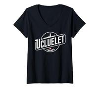 Mujer Ucluelet Canadá Faro Escena Costera Camiseta Cuello V