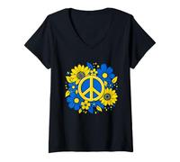 Mujer Ucraniano Flores Azul Amarillo Unidad Girasol Paz Ucrania Camiseta Cuello V