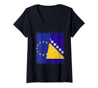 Mujer UE Bosnia Y Herzegovina Media Bandera Unión Europea Bosnia Camiseta Cuello V