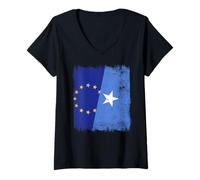 Mujer UE Somalia Media Bandera Unión Europea Orgullo Somalí Camiseta Cuello V