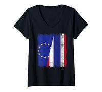 Mujer UE Tailandia Media Bandera Europa Raíces tailandesas Camiseta Cuello V