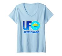 Mujer UFO Aficionado Retro Platillo Volador Diseño Camiseta Cuello V