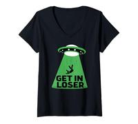 Mujer UFO Alien abduction get in loser Camiseta Cuello V