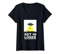 Mujer UFO Alien abduction Get In Loser We're Doing Butt Stuff Camiseta Cuello V