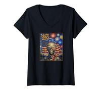 Mujer UFO Alien Art on America 250 Anniversary 4th of July USA Flag Camiseta Cuello V