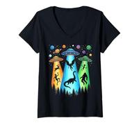 Mujer UFO Beams Bigfoot y Criaturas legendarias Camiseta Cuello V