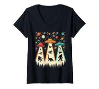 Mujer UFO Beams Bigfoot y Criaturas legendarias Camiseta Cuello V
