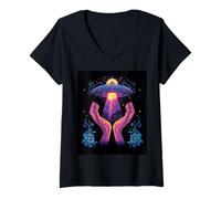 Mujer UFO Floral Bloom Alien Core Space Flower Secret Touch Camiseta Cuello V